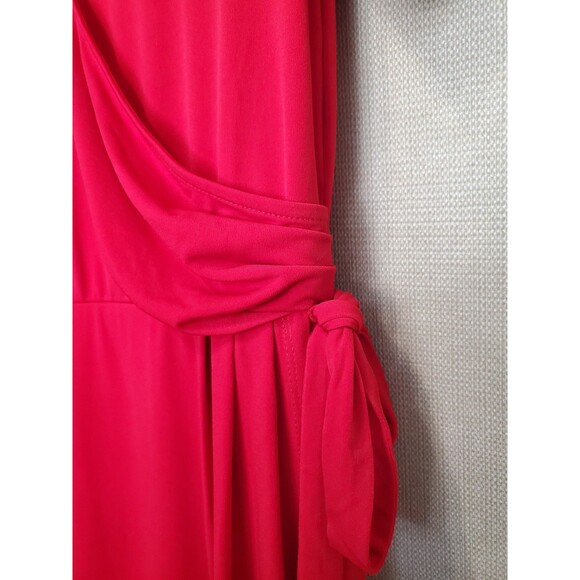 Susan Graver LiquidKnit Red Faux Wrap Midi Dress Size Small A646282 - Picture 3 of 8